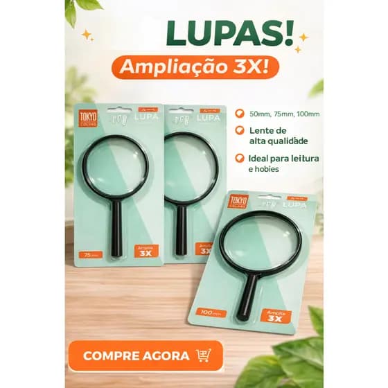 Kit Lupa de aumento para Leitura Aumenta 3x Kit c/ 2 Unidades 100mm