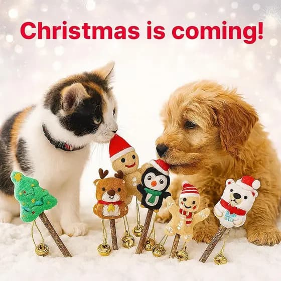 Varinha de Natal para Pets | Brinquedo para Mastigar com Sinos e Decorações