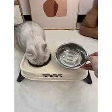 Comedouro e Bebedouro Pet 2 em 1 Ajustável em Aço Inoxidável | Tigela Elevada Anti Acne Felina com Base Antiderrapante