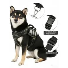 Peitoral Tático Reforçado para Cães Grandes – Anti-Puxão, com Mochila de Armazenamento e Guia