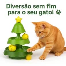 Torre de brinquedo interativa com tema de gato – completa com bola giratória e sinos de Natal, diversão garantida!