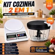 Kit Balança Digital Cozinha 10Kg Alta Precisão + Mini Processador Manual 500ml Multiuso