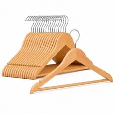 100 Cabides De Madeira Marfim Para Roupas Calças Cabide Reforçado Gancho Cromado