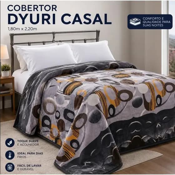 Cobertor Dyuri Plus Casal 180x220cm Estampado Macio Quente Toque Aveludado Premium