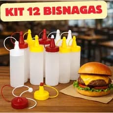 Kit 12 Bisnaga Para Molho 200Ml Embalagem Reutilizável Sortidas Maionese Ketchup Mostarda Lanchonete