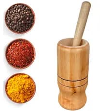 Pilão Socador De Alho Sal Pimenta Tempero Fresco Caseiro Madeira Alimento Cozinha Bar Restaurantes