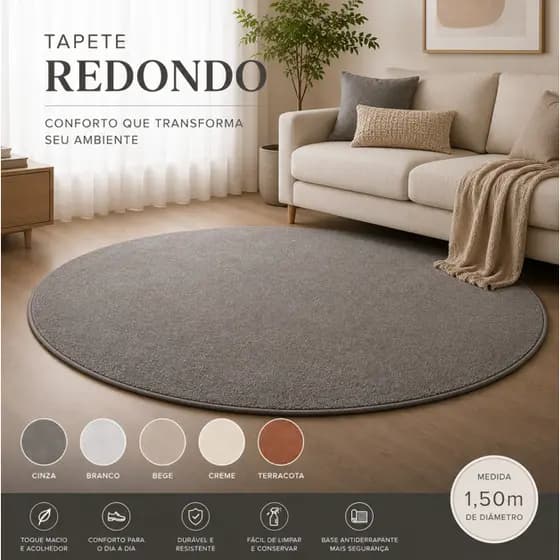 Tapete Redondo Jolitex 1,50m Peludo Macio Antiderrapante Para Sala e Quarto
