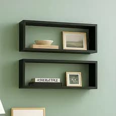 Kit 2 Nicho Retangular para Enfeite Decoração Escritório Cozinha Banheiro Quarto Potes  Mantimentos  Branco Preto MDF
