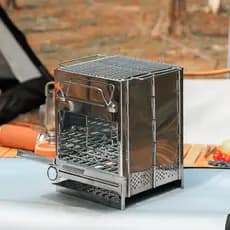 Mini churrasqueira portátil ao ar livre, aço inoxidável, dobrável, fogão de aquecimento a lenha a carvão, tamanho pequen