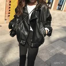 Jaqueta de Couro Feminina Plus Size Forrada Jaqueta Biker com Capuz Original Gg Top Biker Feminino