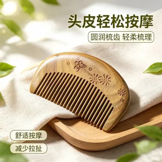 Sândalo verde pequeno pente de madeira senhoras dedicado Mini portátil fino-dente denso pente massagem bolso crianças me