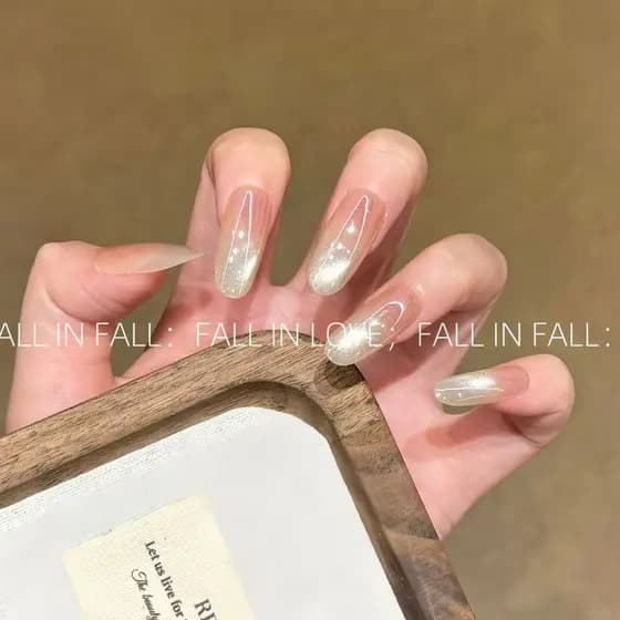 [Promessa] Outono Inverno Novo Estilo Cor Nua Contas de Vidro Olho de Gato Piscando High-End Unhas Usadas à Mão Estilo C