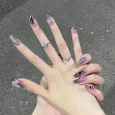 Fantasia nebulosa borboleta roxa fada manicure artesanal usando unhas remendo de unhas falsas manicure produto acabado