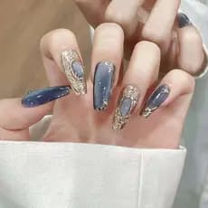 [Buchira Azul] Lâmpada Olho de Gato Usando Unhas Puras Artesanais Manicure Terminadas Remendo de Unhas Falsas Tik Tok Ve