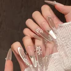 [Chaohua Xi Shi] Olho de gato gradiente longo cor Nude Manicure diamantes quebrados High-End clareamento artesanal usar
