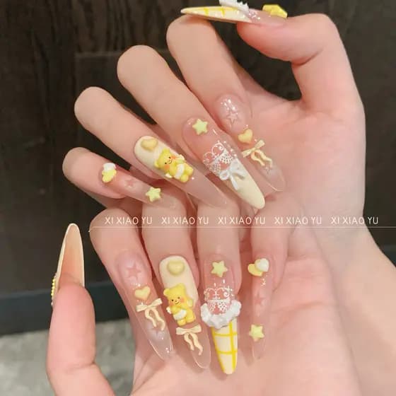 [Butter Bear Castle] Saia Castelo Estilo Bonito Menina Artesanal Usando Unhas Estilo Longo Manicure Estilo Branqueador