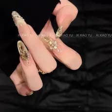 [Flashing Gilt] Novo estilo artesanal Wearable prego longo champanhe francês olho de gato luz luxo destacável acabado pr