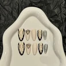 Cabeça de cobra de alta qualidade preto ouro branco diamante puro artesanal vestindo unhas temperamento clareamento Mani
