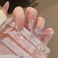 [Lichia Rose] Menina francesa branca estroboscópica rosa diamante lichia rosa olho de gato unhas usadas à mão removíveis