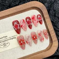 [Outras flores laterais] Flores pintadas à mão da indústria pesada feitas à mão usando unhas fofas temperamento doce cla