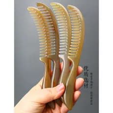 Pente de chifre Natural com cabo curvo, dente médio e largo, masculino, feminino, cabelo longo e curto, adequado para ca