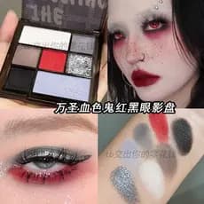 Vermelho Halloween preto vermelho esfumaçado paleta de sombra contraste cor fosco diamante prata perolado maquiagem dos
