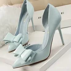 Sapatos de Salto Alto de 7,5cm e 10cm com Laço Fofo, Salto Médio e Baixo, Sapatos Amarelos de Noiva para Mulheres