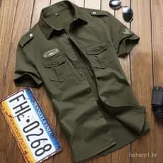 Camisa Militar Masculina Tática de Manga Curta para o Verão, Cor Sólida, Algodão de Alta Qualidade, com Bolso, Tamanho 5