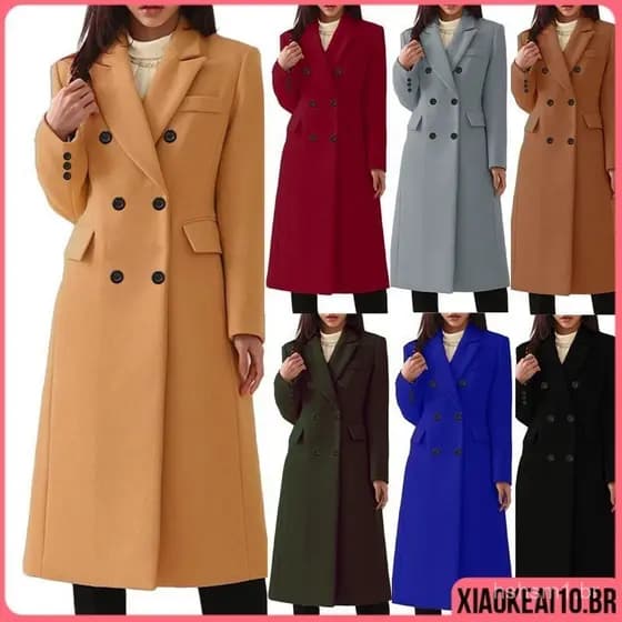 Sobretudo Feminino Elegante Plus Size Longo para o Inverno 2024, Moda Casual, Casaco de Lã para Clima Frio, Tamanho Gran