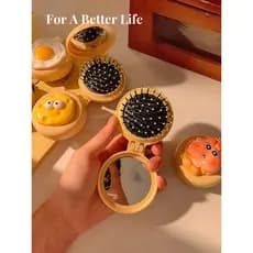Auramoon. Lemon.Comb Mini pente de almofada de ar dobrável fofo com pente pequeno integrado com espelho | Lua Limão