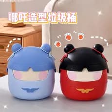 Lixeira de mesa fofa pequena Mini caixa de armazenamento em forma de Nezha lixeira dormitório caixa de armazenamento de