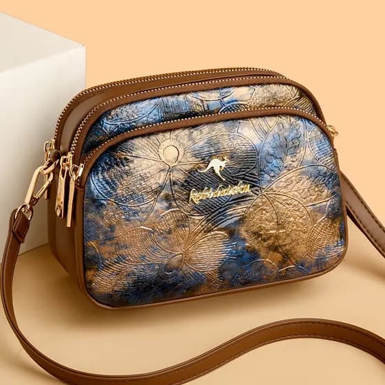 Bolsa feminina 2025 novo estilo bolsa mensageiro couro genuíno moda duplo zíper Retro impresso bolsa de ombro All-Match