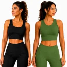 Kit 2 Top Cropped Feminino Camiseta Fitness Academia Nadador Suplex Liso Preto Conforto Alongado
