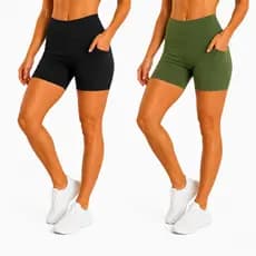 Kit 2 Shorts Fitness Cintura Alta Com Bolso Bermuda Liso Basic Sem Transparência Fitness Academia Top