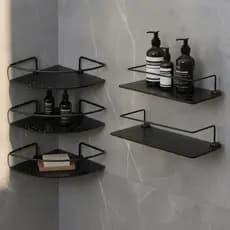 Kit Porta Shampoo Canto E Porta Shampoo Reto 30 Cm Preto