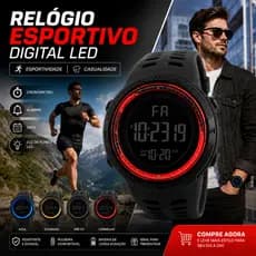 Relógio Digital Esportivo Masculino LED Grande mostrador  Cronômetro Alarme Luz Noturna