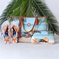 Kit Praia Feminino: Bolsa + Chinelo + Nécessaire – Estilo e Praticidade Luxo