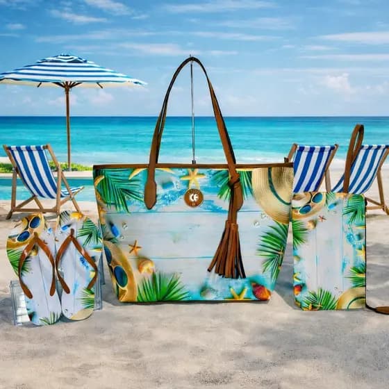 Bolsa Praia Feminino Kit 3 Peças – Bolsa, Chinelo e Necessaire