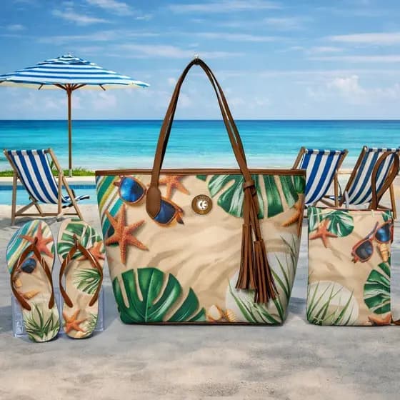 Bolsa Feminina Praia Kit 3 Peças – Bolsa, Chinelo e Necessaire