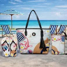 Bolsa Feminina Praia Kit 3 Peças – Bolsa, Chinelo e Necessaire