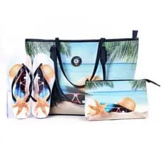 Kit Praia Feminino: Bolsa + Chinelo + Nécessaire – Estilo e Praticidade