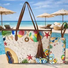 Bolsa Femininade Luxo Praia Grande + Necessaire | Bolsa de Ombro Estampada Verão Moda 2026