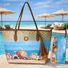 Bolsa Feminina de Praia Grande + Necessaire | Bolsa de Ombro Estampada Verão Moda 2026