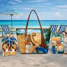 Bolsa Praia Feminino kit 3 Peças – Bolsa, Chinelo e Necessaire