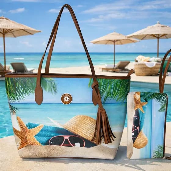 Bolsa Praia Grande + Necessaire | Bolsa de Ombro Estampada Verão Moda 2026