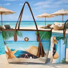 Bolsa Praia Grande + Necessaire | Bolsa de Ombro Estampada Verão Moda 2026