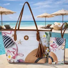 Bolsa Feminina Praia Grande + Necessaire | Bolsa de Ombro Estampada Verão Moda 2026