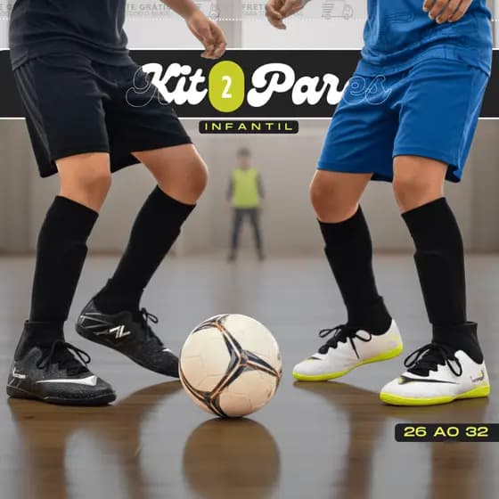 KIT 2 Chuteira Infantil Futsal 26 ao 33 Impacto e Precisão Direto da Fábrica Várias Cores