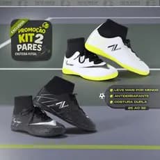 KIT 2 Pares Chuteira Infantil Futsal 26 ao 33 Costura Dupla Direto da Fábrica Resistente