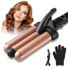 Pretfy ferro de ondulação de cabelo, 3 barras, 32mm, modelador de cabelo, temperatura ajustável, display lcd, ferramenta